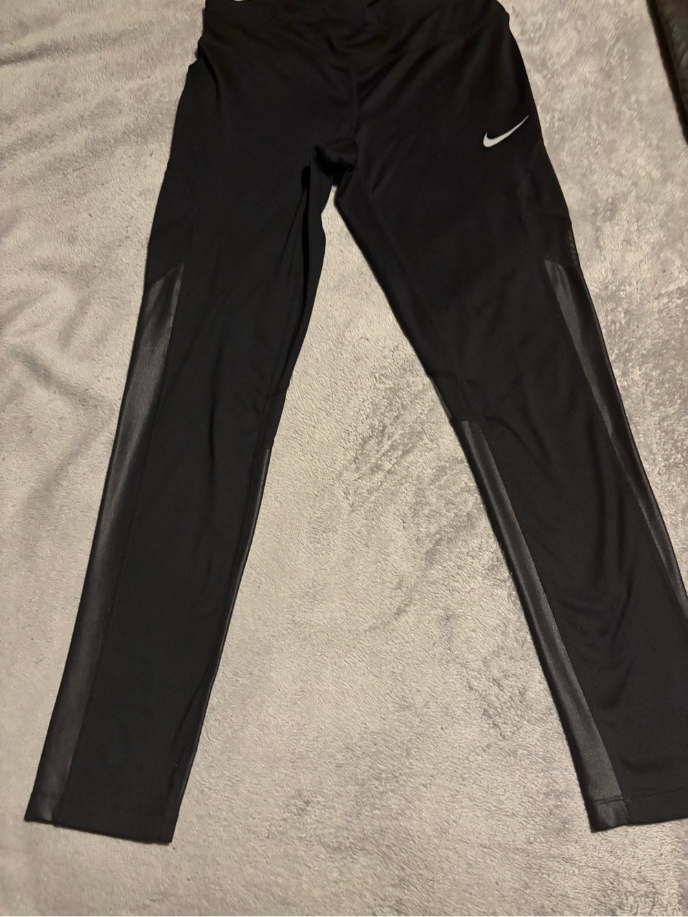 Nike Adult Women Black Leggings with Mesh Side Panels and Swoosh